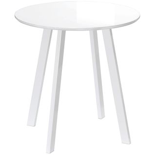 Table Ronde 72 X 75h Cm En Mdf Laqué Blanc, Pieds Métalliques Biseautés – Design Contemporain