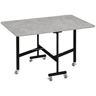 Table Pliante Extensible 120x80x73 Cm En Mdf Gris Avec Roulettes, Pour 4-6 Personnes