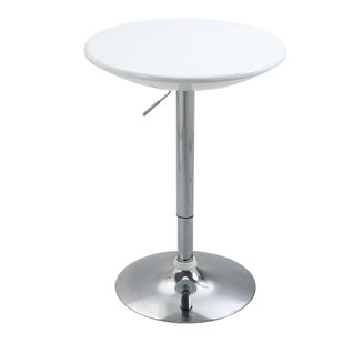 Table De Bar Haute 61 Cm Blanche Laquée, Plateau 360° Pivotant, Hauteur Réglable 76-97 Cm