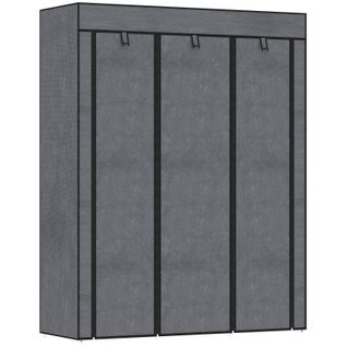 Armoire Textile 125 X 43 X 162,5 Cm Gris Foncé — 2 Tringles, 8 Étagères, Fermeture Zippée