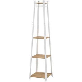 Porte-manteau 34x34x170 Cm Chêne, 8 Crochets Doubles, 4 Étagères, Design D'angle, Compact