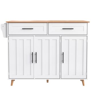 Desserte Roulante 129x71x91,5 Cm Blanche En Mdf - Plateau Imitation Bois Et Tablette Rabattable