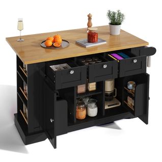 Îlot De Cuisine Mobile 132x40(70)x87 Cm Mdf, Plan Extensible, Prises Intégrées, 5 Roulettes