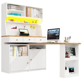 Buffet 137x45x178 Cm Blanc En Mdf, Tiroirs Et Étagères, Plateau Coulissant Et LED Pilotable