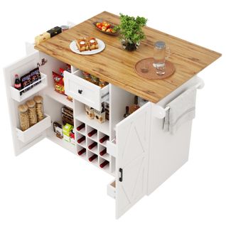 Îlot De Cuisine Pliant 137,5x40/65x95,6 Cm En Mdf Blanc — Chariot Multifonction Avec Rangement