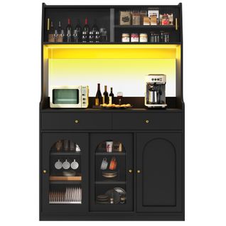 Buffet Haut 120x40x180 Cm Noir Avec LED Multicolore, Portes Vitrées Et Rangement Modulable