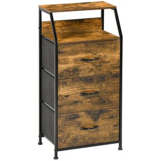 Lit Meuble De Rangement Industriel 44x29x92 Cm, 3 Tiroirs En Polyester Et Cadre Acier, Brun