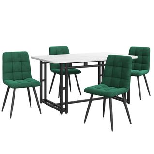 Ensemble Table 140x80 Cm Et 4 Chaises En Velours Vert, Plateau Mdf Et Pieds Métal Noirs