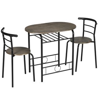 Ensemble bistrot 1 table 80x53x74,5 cm + 2 chaises noir, design compact avec étagère sous table