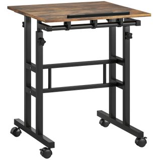 Bureau Réglable 60x60x70,5-120 Cm En Bois Brun Rustique Avec Plateau Inclinable Et Roulettes