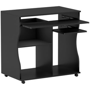 Bureau Informatique 80x48x75 Cm Noir, Plateau 80x48 Cm, Tiroir Clavier 76x30 Cm, Sur Roulettes