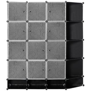 Lit Armoire Modulaire 145 X 46 X 162 Cm En Plastique Noir Et Blanc, Système De Cubes Modulable