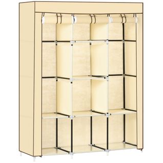 Armoire En Tissu Beige 125x43x162,5 Cm Avec 2 Tringles Et 8 Étagères, Structure Acier