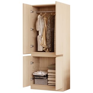 Armoire 70 X 40 X 170 Cm En Bois Naturel, Double Porte, Rangement Spacieux Et Design Sobre
