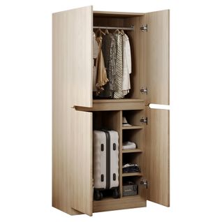 Armoire 70x40x170 Cm En Bois Naturel, Double Porte, Grand Volume De Rangement Au Style Sobre