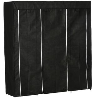 Armoire Textile 150x43x162,5 Cm En Acier Noir, Housse Zippée Non Tissée, 1 Tringle, 10 Étagères