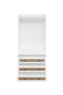 Armoire 70x48x180 Cm Blanche, 3 Tiroirs Effet Rattan Boho, Étagère Et Tringle En Aluminium