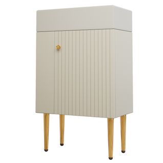 Meuble Sous-vasque Compact 1 Porte Blanc En Mdf, Vasque Céramique Brillante Et Plan Intégré