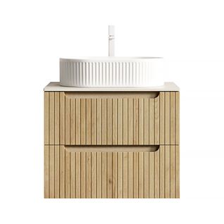 Meuble Vasque Élégant Avec Vasque Ovale En Céramique Et Plan Travertin En Pierre Frittée