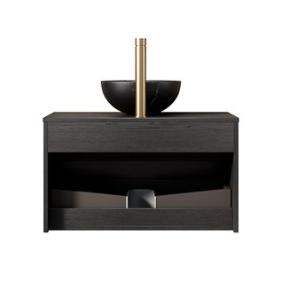 Meuble De Salle De Bains Suspendu Noir Avec Vasque Céramique Et Éclairage à Détection