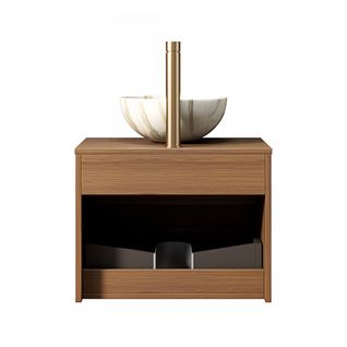 Meuble Salle De Bain 60 Cm Chêne Brun Avec Vasque Céramique Blanc Pierre, Éclairage Sensoriel