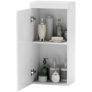 Meuble Mural Bain 37,2x24,5x76,8 Cm Blanc, 2 Étagères, Mélaminé Laqué, Design Compact