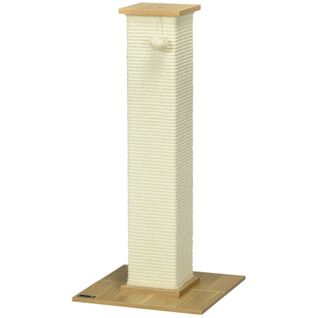 Arbre à Chat Compact 80 Cm En Chêne Clair Avec Sisal Et Peluche, Boule Suspendue, Base 38x38 Cm