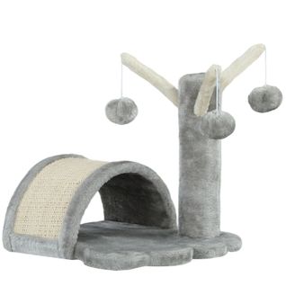 Lit Arbre à Chat 38x38x40 Cm Peluche Gris Clair, Plateforme En Forme De Patte Et Sisal Robuste