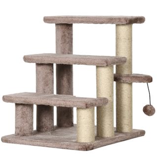 Marche-escabeau Pour Chat 45x40x48 Cm, Marches En Peluche Et Griffoir En Jute, Brun
