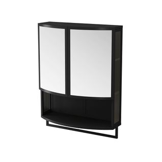 Armoire Murale 60x22,5x80 Cm Noire En Fer, Porte Cintrée, Miroir Sécurisé Et Étagère Ouverte