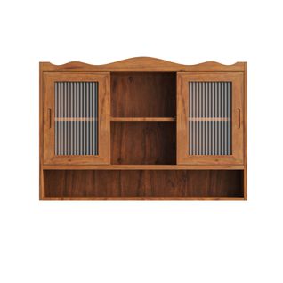 Armoire Murale 90 X 20 X 60 Cm Bois Marron, Portes Coulissantes Verre, Grand Rangement