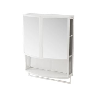 Armoire Murale 77x22,5x80 Cm Blanche à Portes Cintrées, Miroir Incassable Et Étagère Ouverte