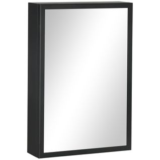 Armoire Miroir Murale 40x12x60 Cm En Acier Inox Noir, 3 Étagères Réglables, Gain De Place