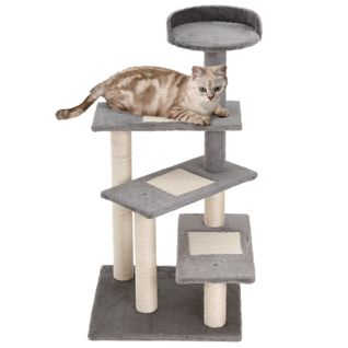 Arbre à Chat 48,5 X 48,5 X 100 Cm En Peluche Beige Et Gris, 3 Marches Et Plate-forme Supérieure