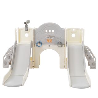 Toboggan 200x165x95 Cm 8-en-1 Aire De Jeu Enfant En Hdpe Gris Antique/blanc, 2 Toboggans