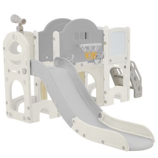 Toboggan 172x165x95 Cm - Aire De Jeu 10-en-1 En Hdpe Gris Antique Et Blanc, Toboggan Sécurisé