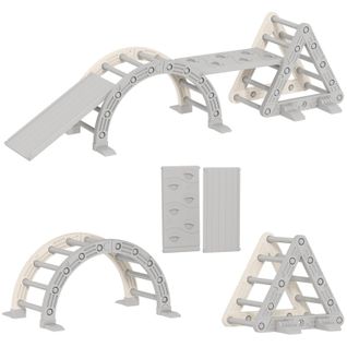 Structure D'escalade 8-en-1 Pour 18-48 Mois, Plastique Gris, Toboggan Réversible Et Balançoire
