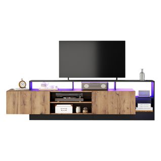 Meuble TV Moderne Bois Avec Cadre Noir Et LED, Pour TV Jusqu’à 70", Salon Et Chambre