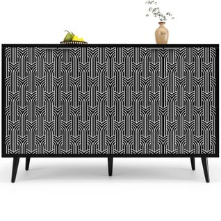 Armoire De Rangement Pour Salle à Manger Et Salon, Porte Sculptée, Design Chevron, Noir,120x35x78cm