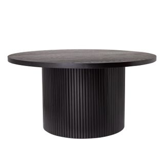 Table Basse Ronde  90 /  60 Cm En Bois Massif Et Mdf, Piètement à Rayures, Finition Noire