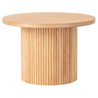 Table Basse Ronde 90/60 Cm En Bois Massif Et Mdf, Finition Naturelle, Design Gain De Place