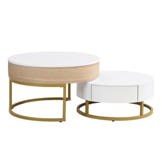 Ensemble De Tables Basses Dorées Relevables Avec 2 Tiroirs Design Moderne Pour Salon Élégant