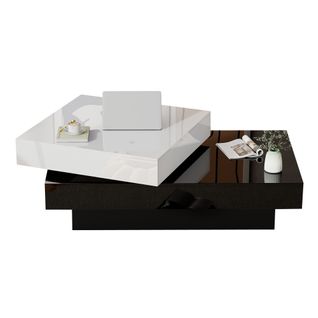 Table Basse Rotative Noir Et Blanc, Double Plateau, Finition Brillante, Design Moderne Pour Salon