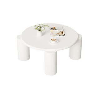 Table Basse Blanche White Cloud, 4 Pieds Stables, Bords Arrondis, Moderne Pour Salon Ou Chambre