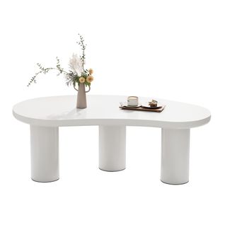 Table Basse Moderne Demi-lune, 107x57x40,5 Cm, Plateau Mdf, Pieds Pvc, Design Pratique Et Original
