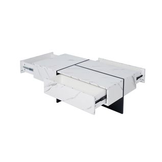 Table Basse Brillante Marbre Blanc Et Noire Avec LED App Pour Salon