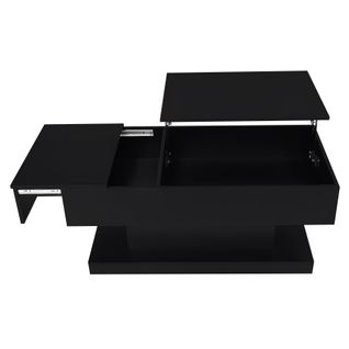 Table Basse Brillante 100x50x45 Cm Avec LED, Plateau Relevable, Design Coulissant Et Rangement