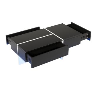 Table Basse Noire Et Blanche Brillante 100x50x34,5 Cm, LED Contrôlée Par App, Pour Salon