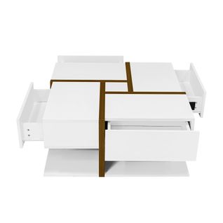 Table Basse Carrée Brillante 78x78x34,8 Cm, 4 Tiroirs, Design Moderne Et Grand Rangement