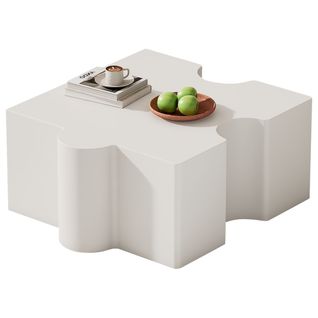 Table Basse Blanche 65x65x32 Cm, Motif Puzzle, Plateau Mdf, Design Artistique Moderne Pour Salon